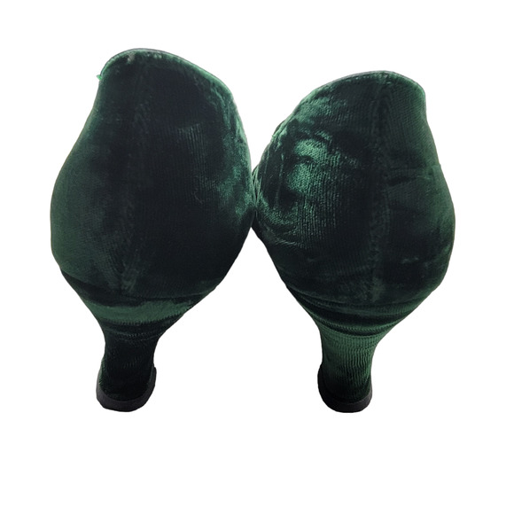 C. Webb Co. Velvet Green Heels Women's Size 7M  2" Kitten Heel Slip On Vintage - Picture 5 of 16